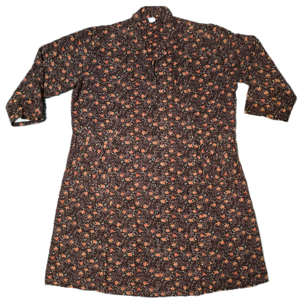 Vintage Brown Floral Button Front house coat Women's Size M (x)